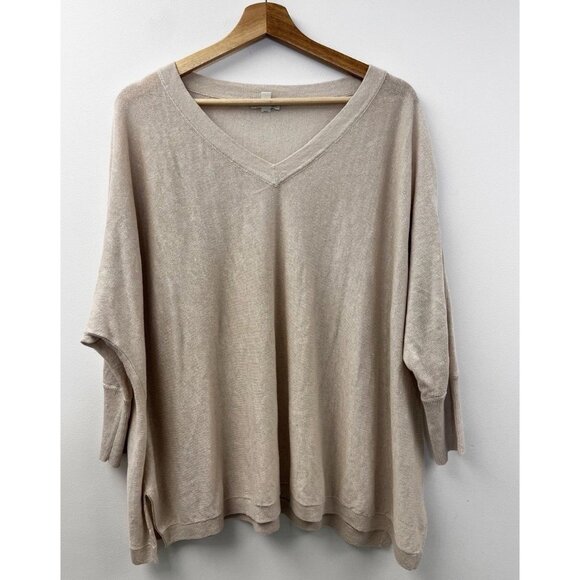 Garnet Hill Linen Sweater Oversized V Neck Boxy Dolman Sleeve Lagenlook Sz L - Picture 2 of 12